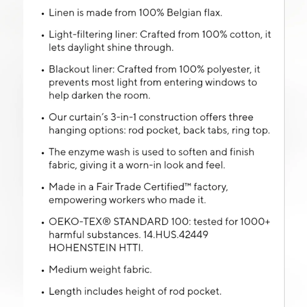 Pottery Barn Belgian Linen Lined Curtain Ivory 100